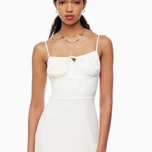 Aritzia Wilfred White Ruched Bodice Spaghetti-Strap Midi Dress